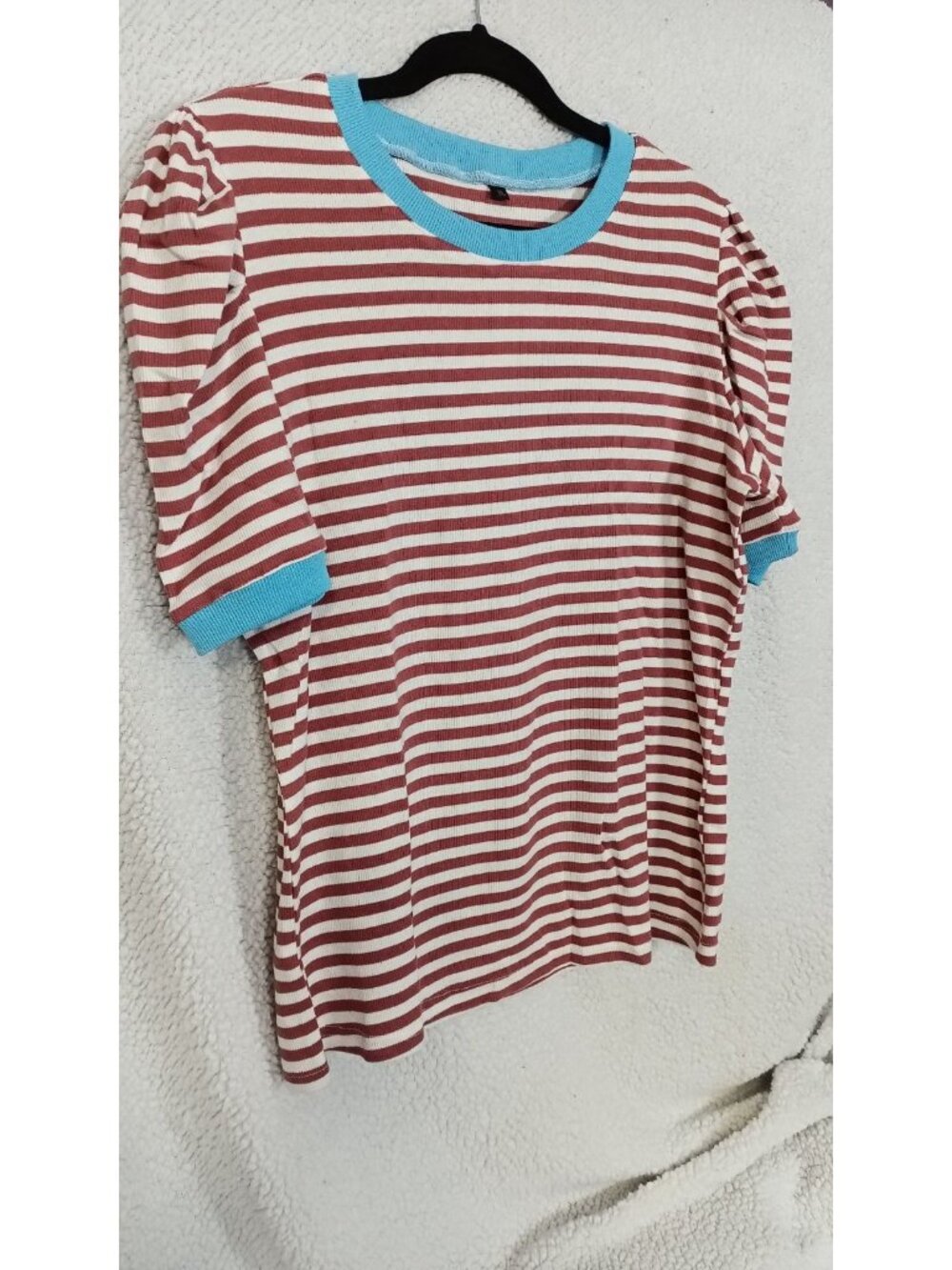 Women's XL Red White Blue Striped Crewneck Shirt Colorblock Y2K Summer Retro Tee - Picture 5 of 10